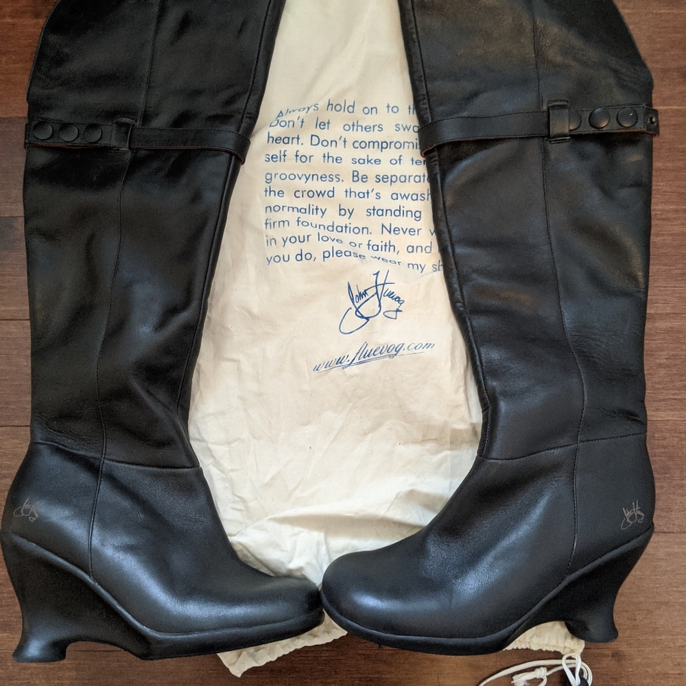 John fluevog  tall leather boots sz 7